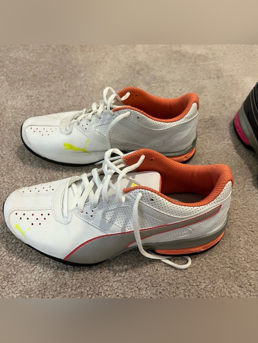 Puma White Sneakers with Orange Lining and Yellow Accents - Picture 3 of 4